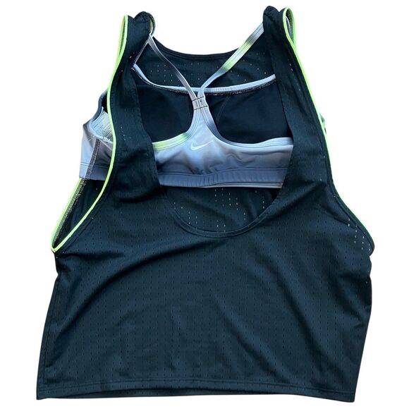 Nike Swim Tankini WMNS S Black Stripe Convertible Layered Mesh Workout Grey Bra - Picture 10 of 11